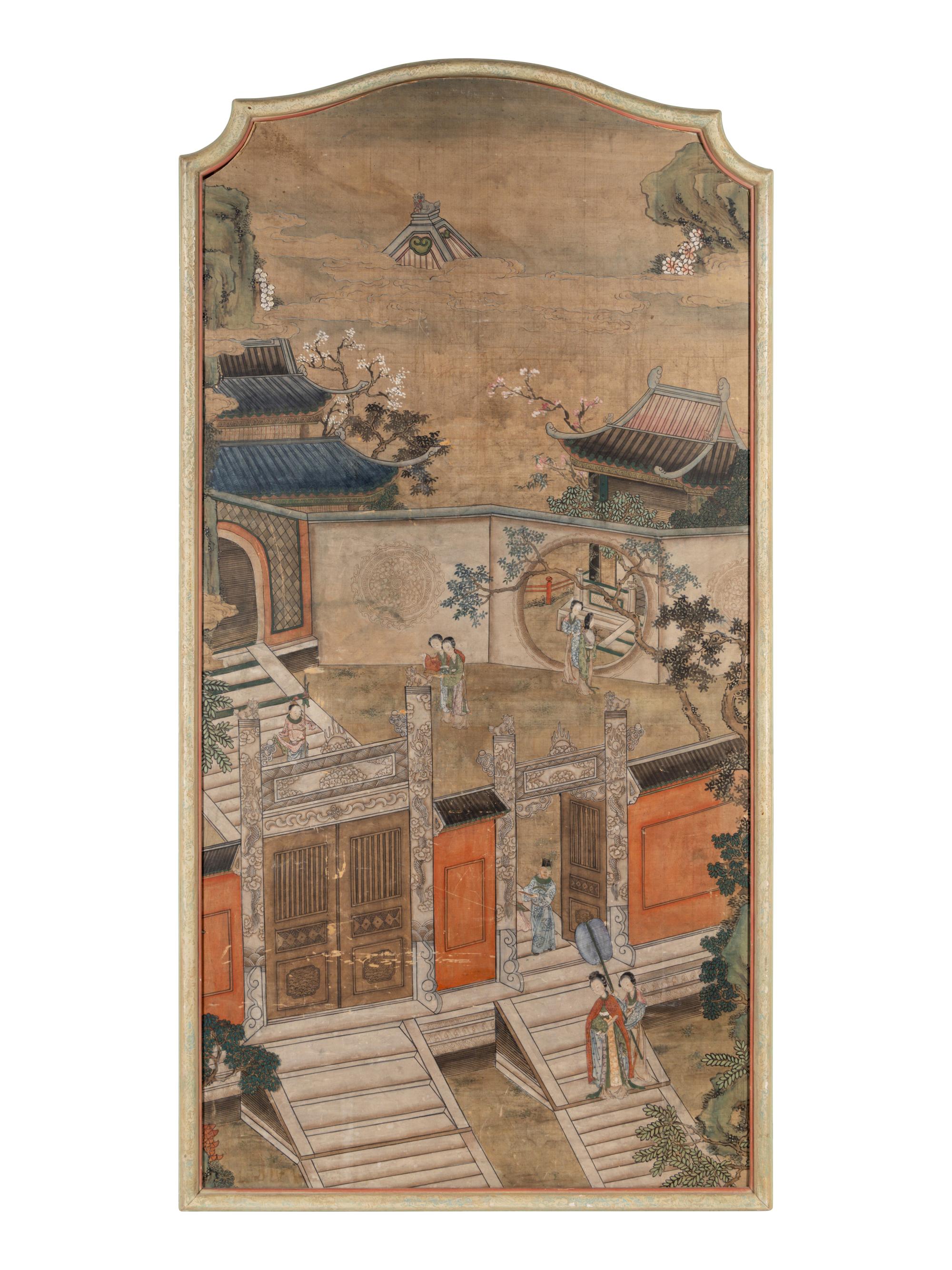 A Pair of Chinese Ink and Color on Silk Scroll Paintings