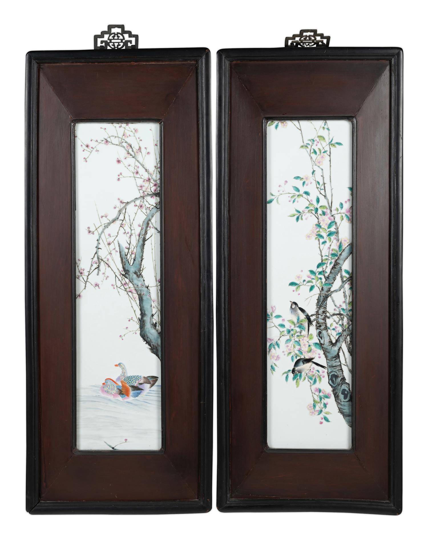 Two Famille Rose Porcelain Wall Panels