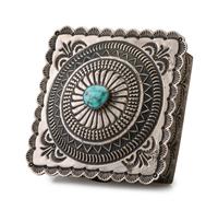 Heavily Stamped Sterling Silver Lidded Box, Set with Turquoise