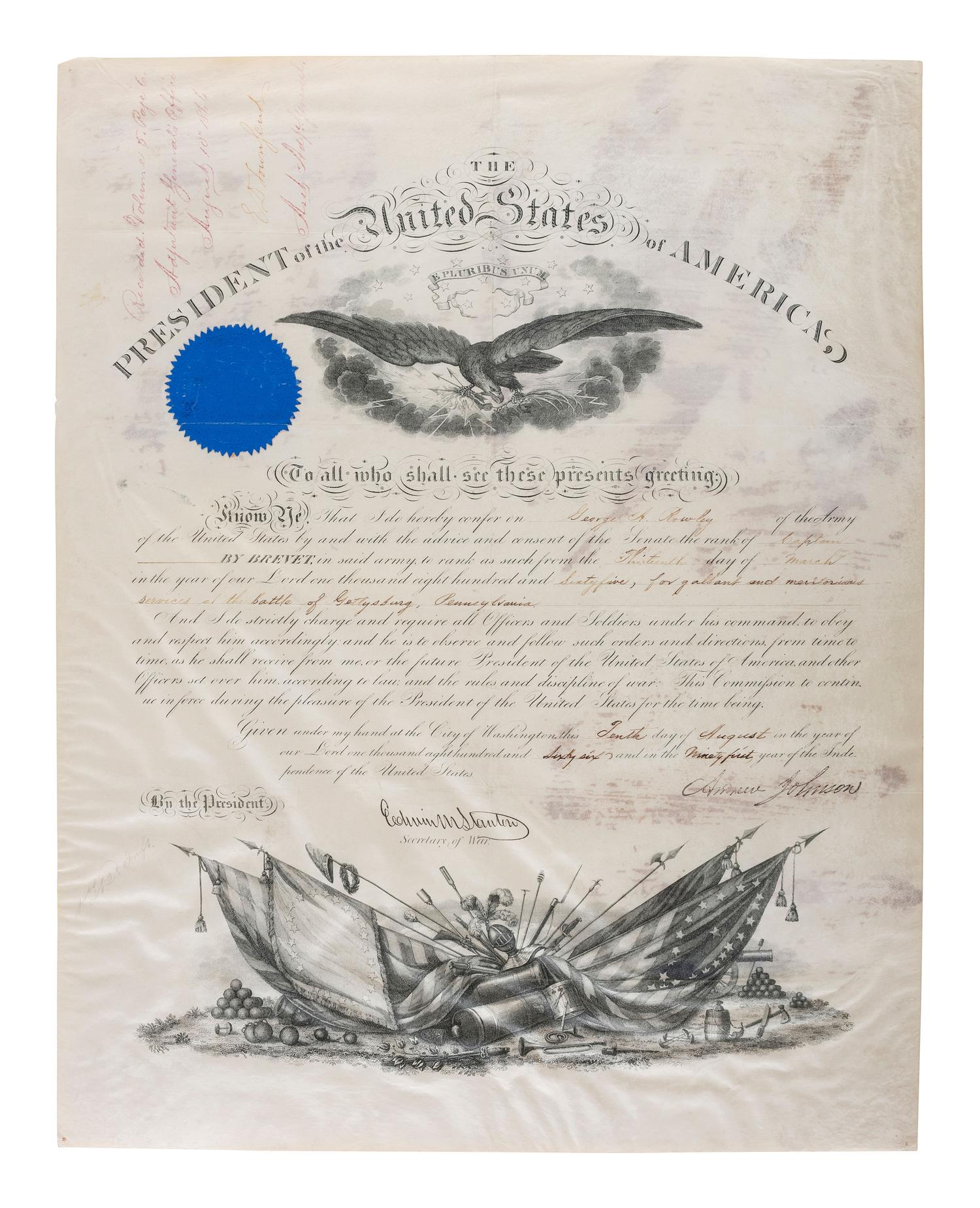 [MILITARIA]. Military archive of John Pope Baker and family, featuring Civil War era commission documents, medals, and more.