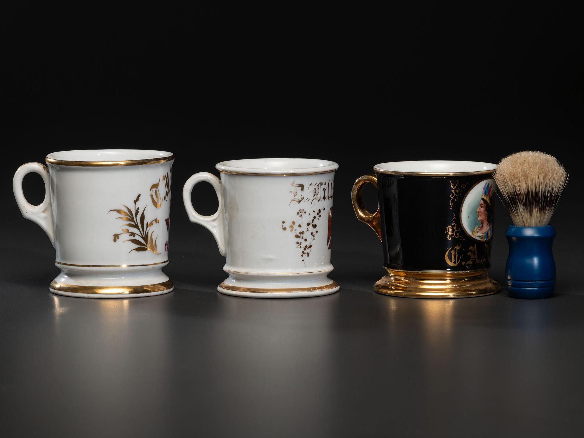 Three Fraternal Porcelain Shaving Mugs