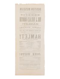 [BOOTH, John Wilkes (1838-1865)]. A broadside playbill for Booth's performance in the title role of Hamlet at the Boston Museum, 16 May 1862.