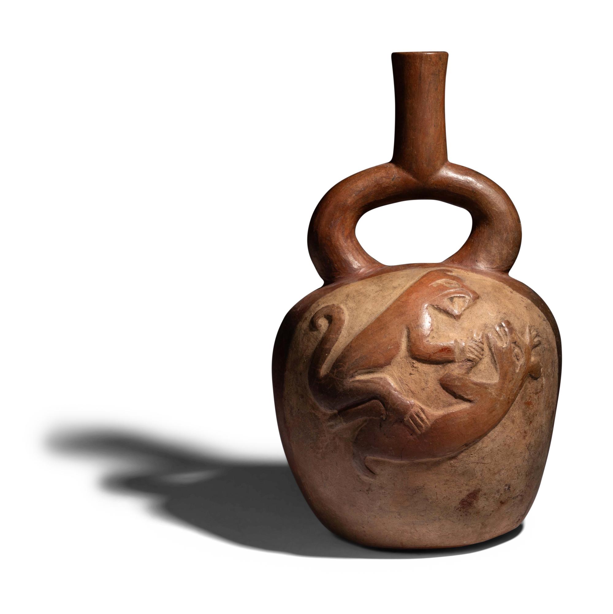 A Moche Stirrup Vessel with Jaguar and Deer