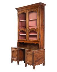 A Louis XV Provincial Style Walnut Bureau Bookcase