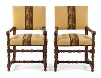 A Pair of Jacobean Rival Open Armchairs Height 39 inches overall. — 20TH CENTURY
