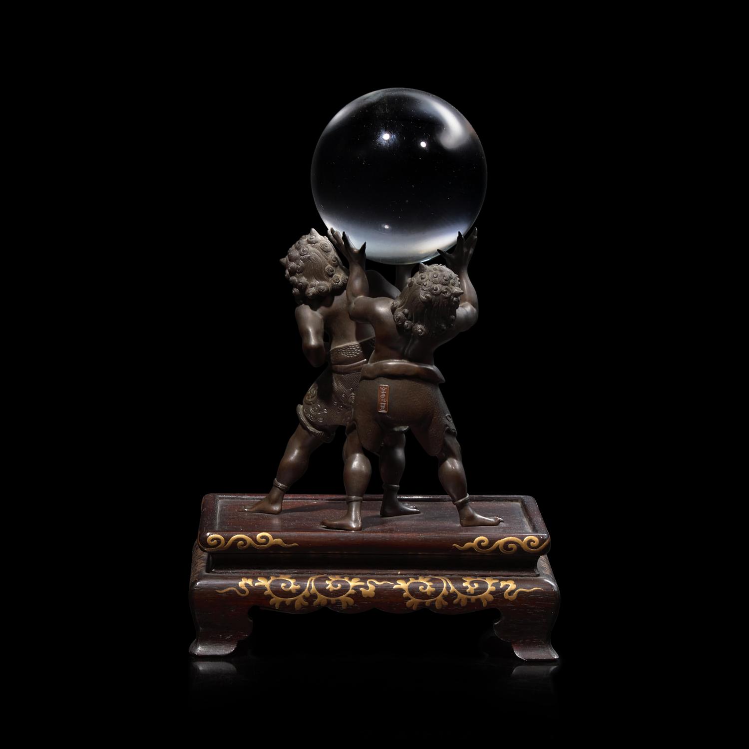 Miyao Eisuke, A Patinated Bronze 'Oni' Stand with Crystal Sphere, Meiji Period