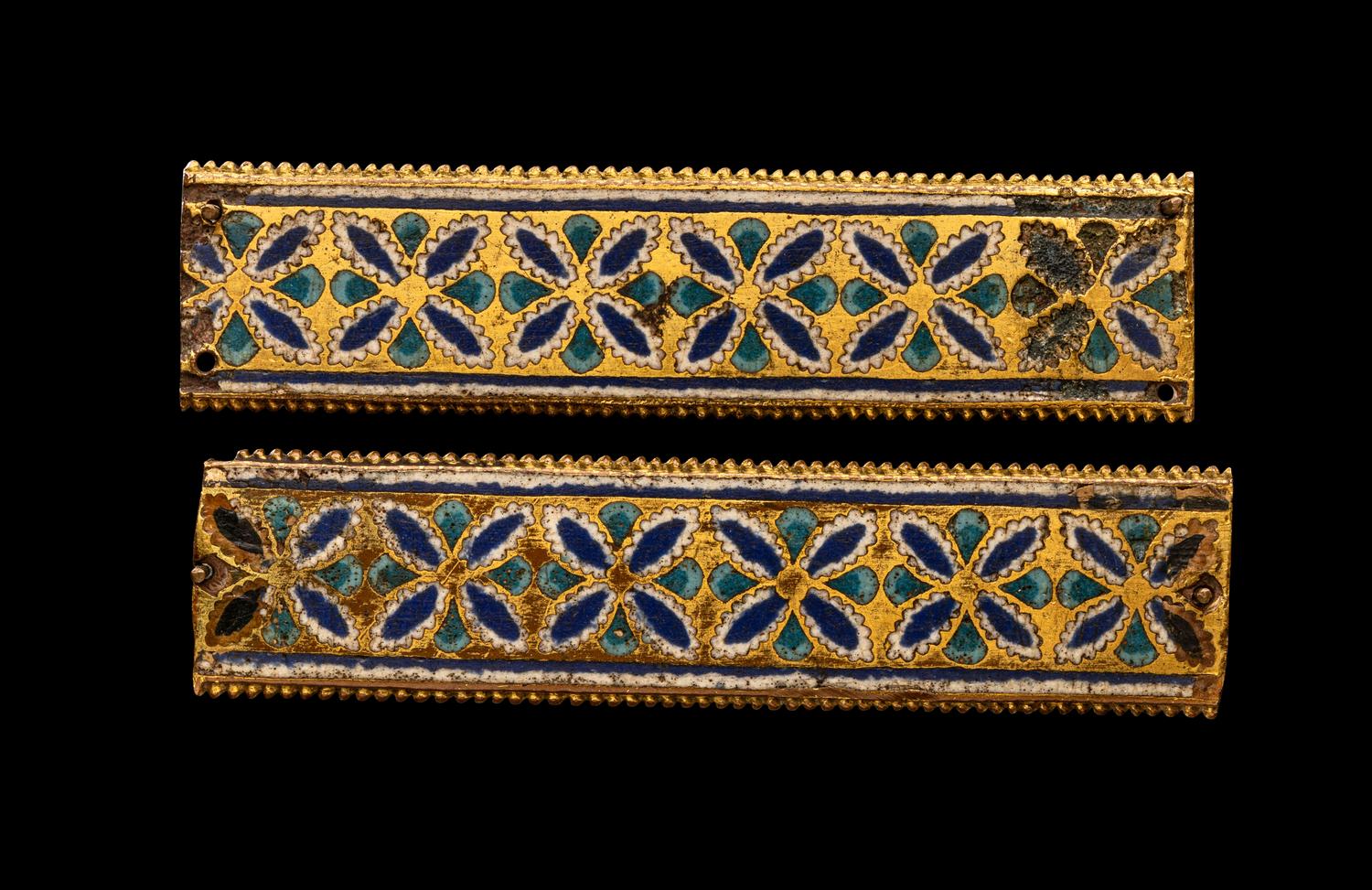Two Rhenish-Mosan Champlevé and Gilt Copper Rectangular Plaques
