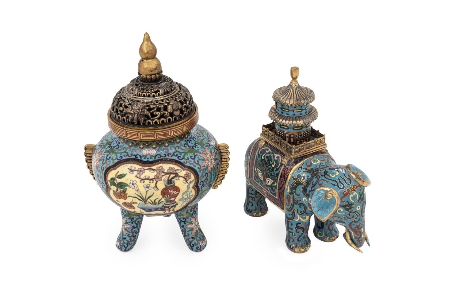 Two Chinese Cloisonné Enamel Incense Burners