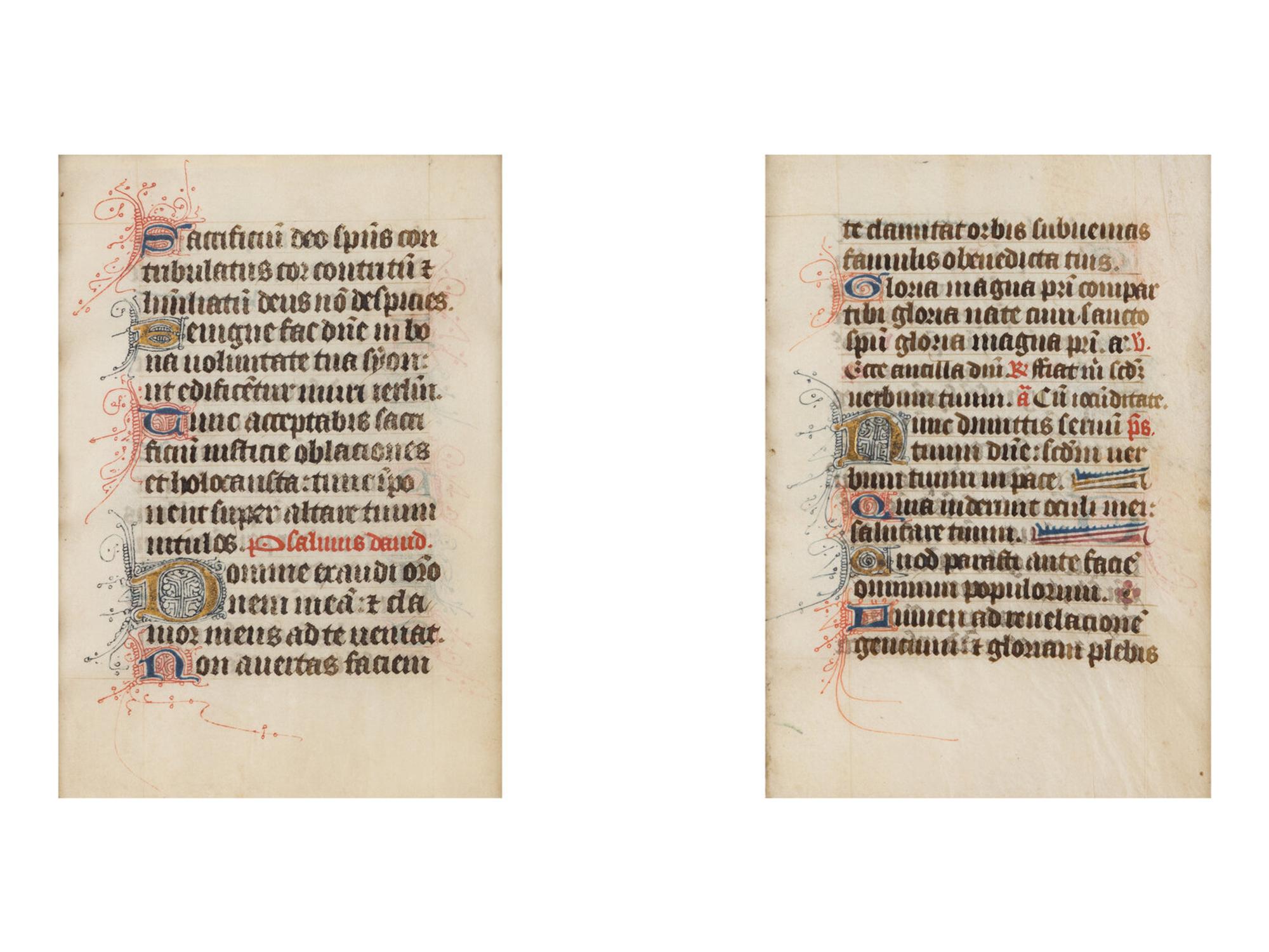 FOUR ILLUMINATED LEAVES FROM ASSORTED BOOKS OF HOURS FROM FRANCE, ITALY, AND THE NETHERLANDS