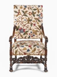 A William and Mary Style Walnut Armchair with Crewelwork Upholstery
