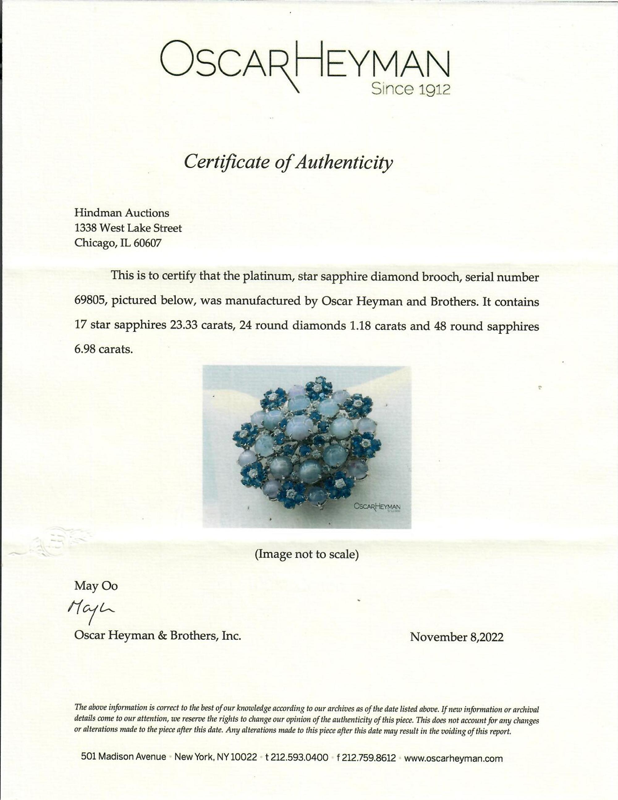 OSCAR HEYMAN, STAR SAPPHIRE, SAPPHIRE AND DIAMOND PENDANT/BROOCH