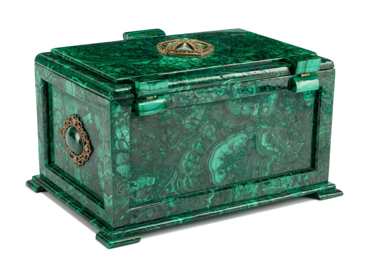 A Continental Malachite Table Casket