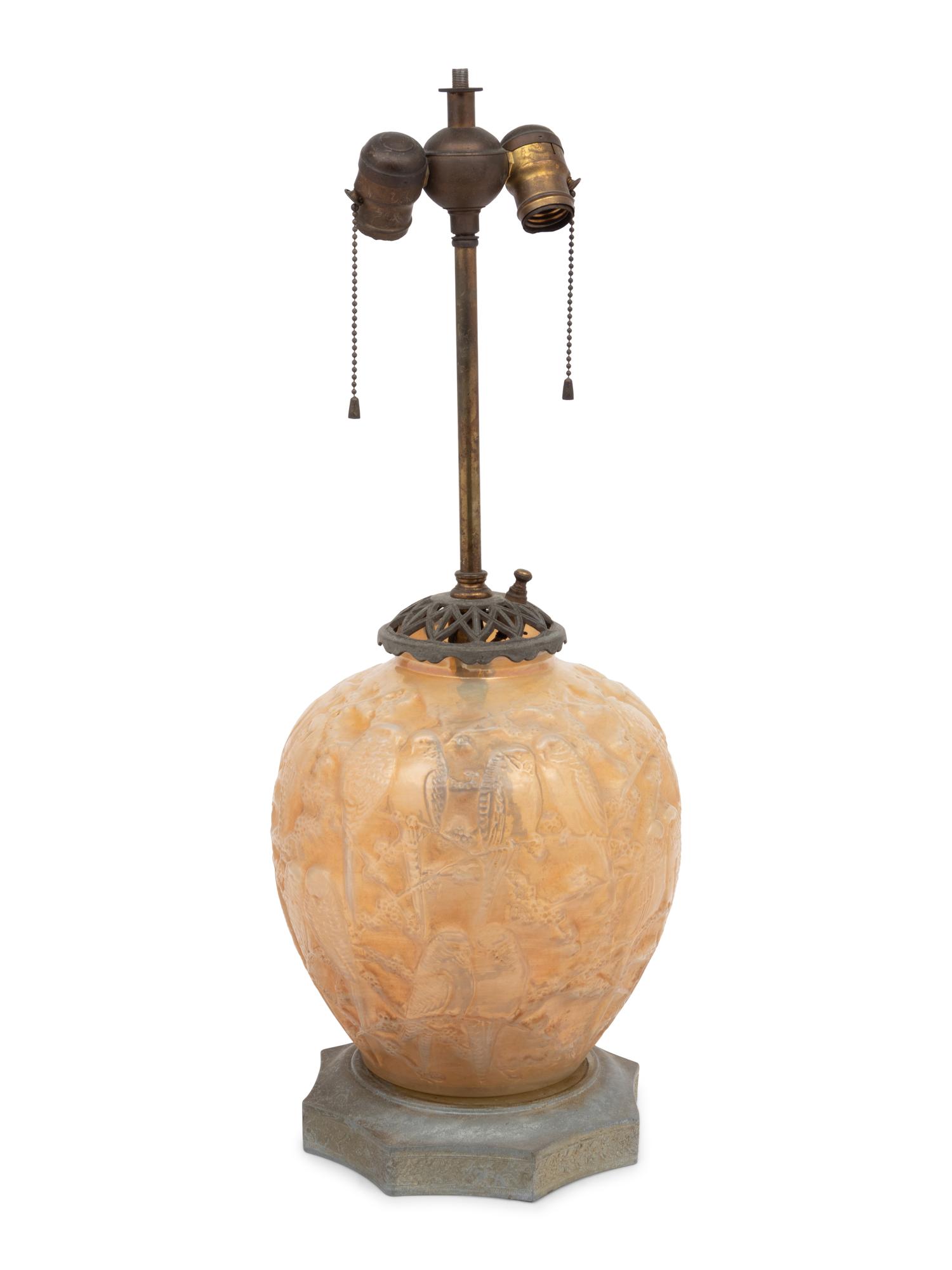 A Molded Opalescent Glass Vase Mounted as a Lamp