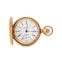 ANTIQUE, HAMPDEN, 14K YELLOW GOLD HUNTING CASE POCKET WATCH