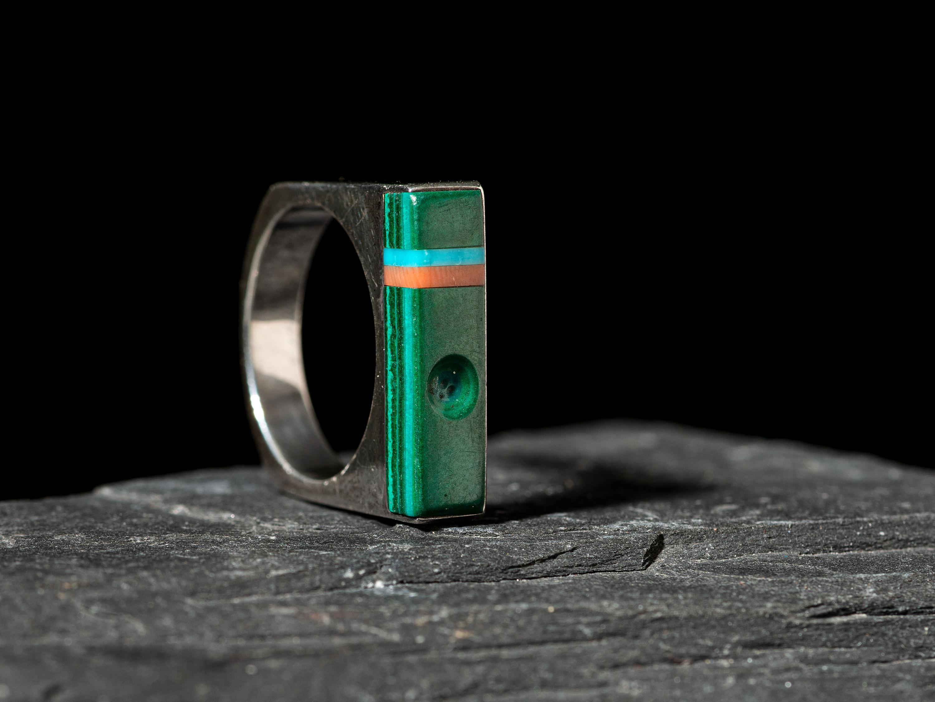 Squared Silver Ring with Inlay