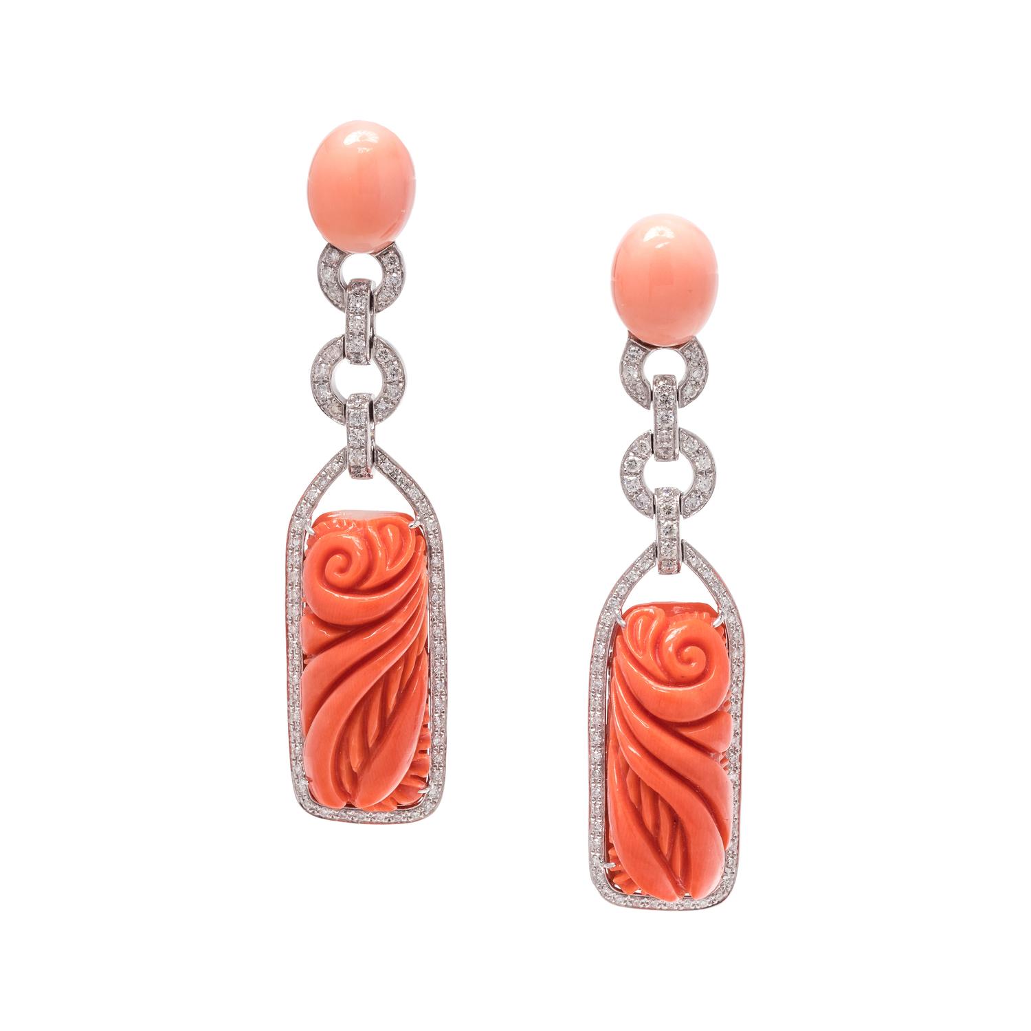 CORAL AND DIAMOND EARRINGS