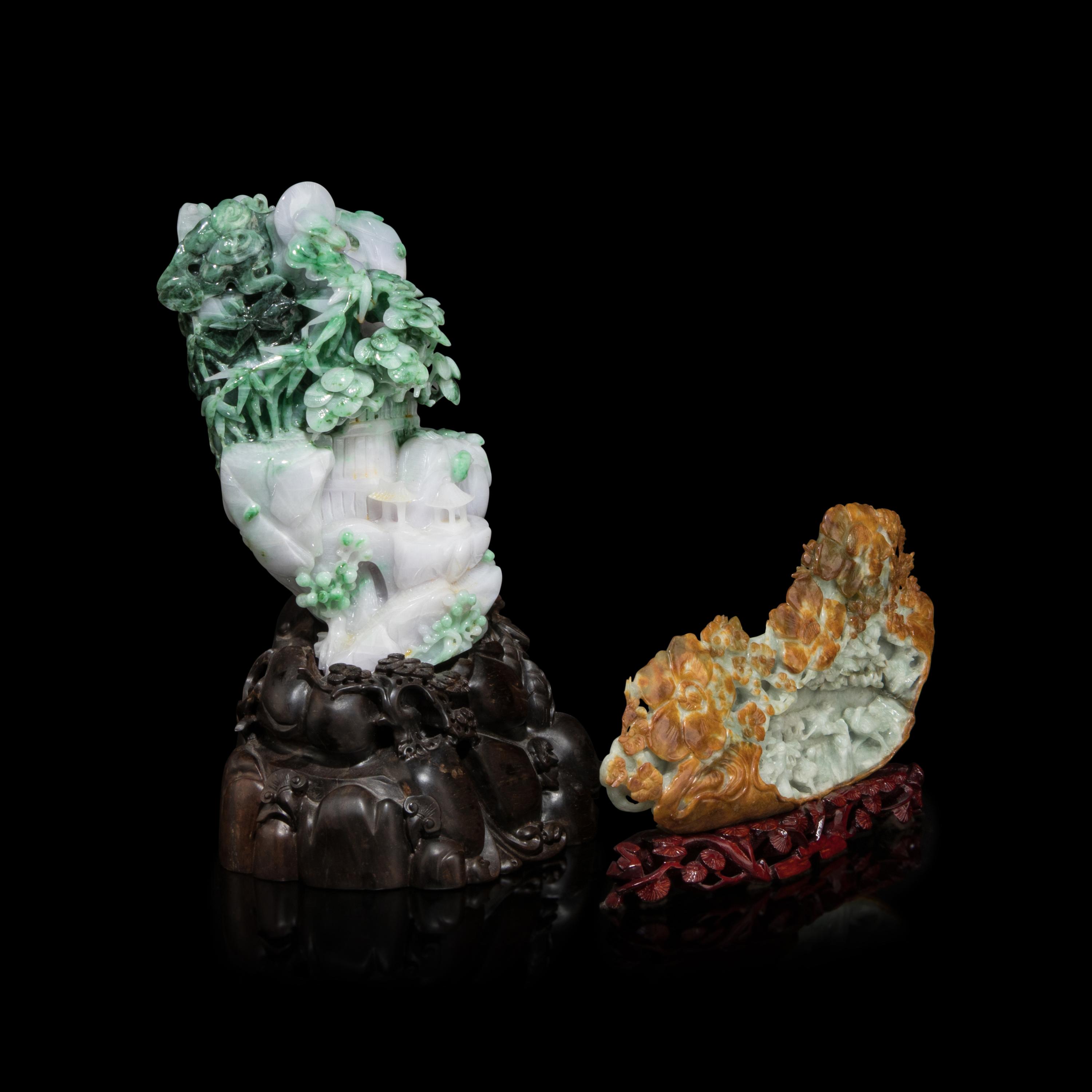 Two Chinese Jade and Jadeite Carvings, 20th Century — 近代 翡翠擺件兩尊