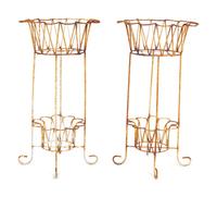 A Pair of Painted Iron Wirework Plant Stands with Scalloped Rims — 20TH CENTURY