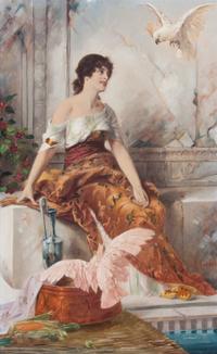M. K. Kiesel, (19th century), Woman with Exotic Birds