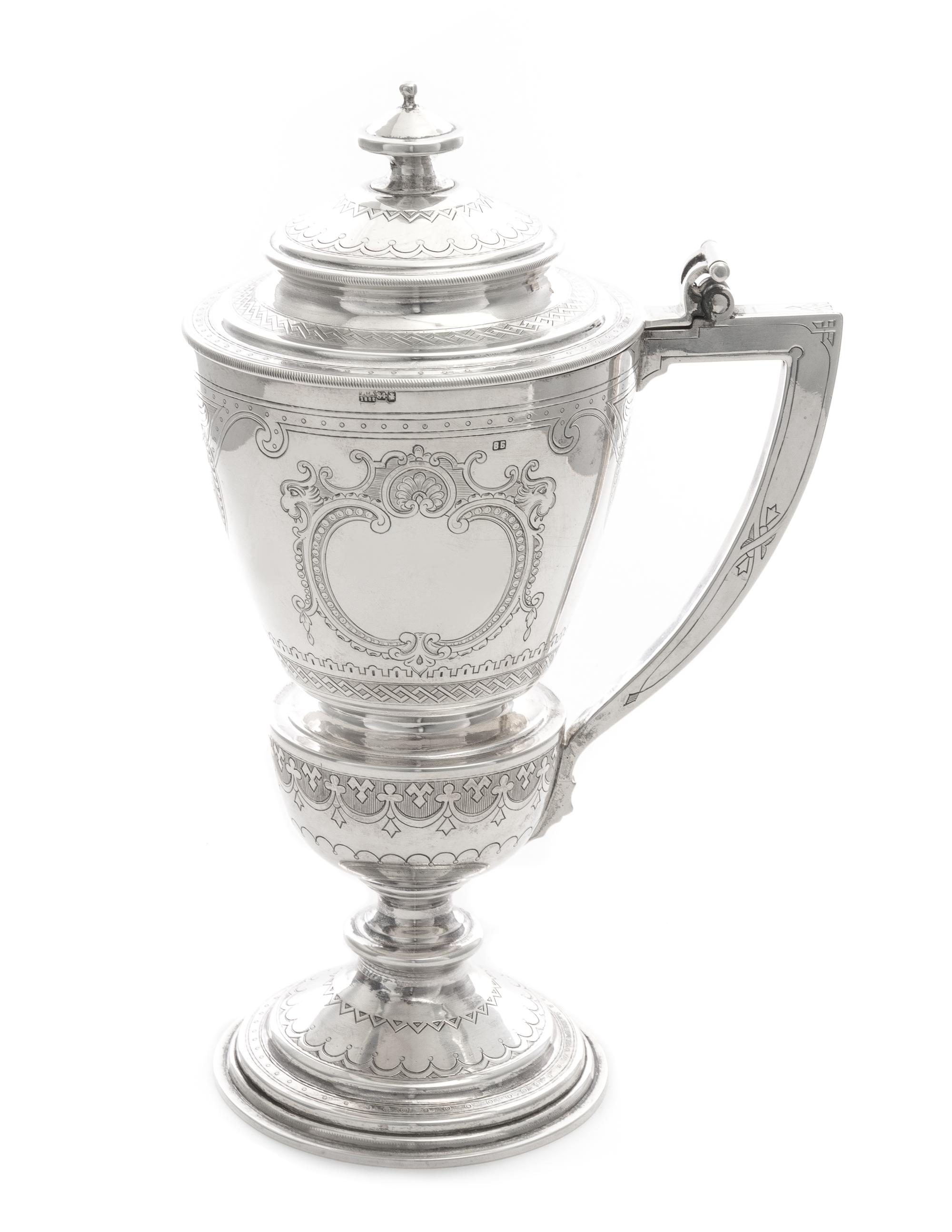A Russian Silver Tankard, Likely Mark of Vasily Baladonov, Assay of Ivan Konstantinov, Moscow, 1882, the handled baluster form body rai