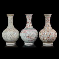 Three Chinese Famille Rose Enameled Porcelain Vases 粉彩瓷瓶三件