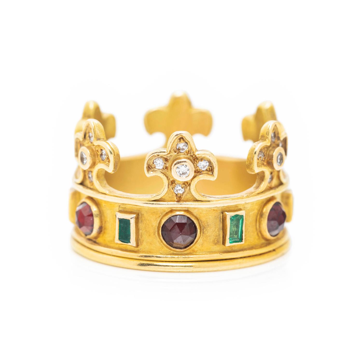 MULTIGEM AND DIAMOND CROWN RING