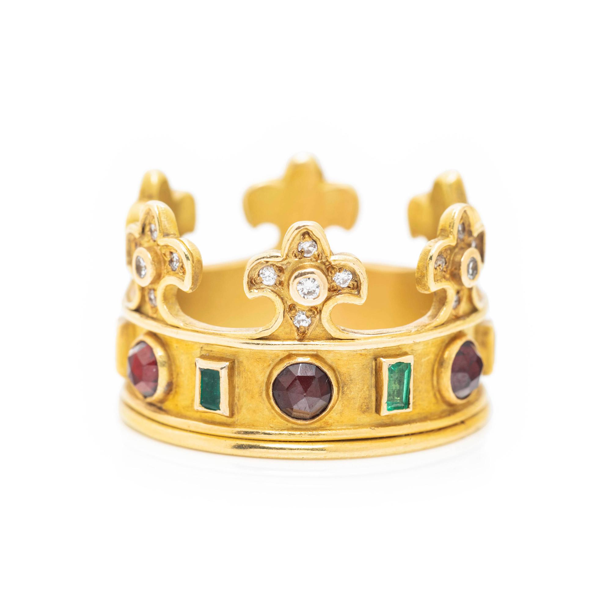MULTIGEM AND DIAMOND CROWN RING
