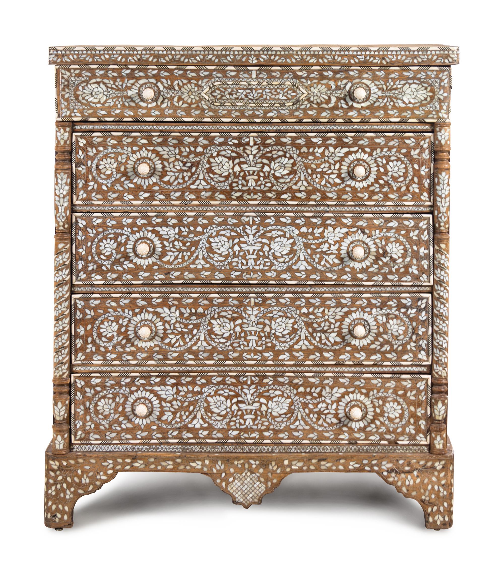 A Syrian Mother-of-Pearl Inlaid Walnut Chest of Drawers