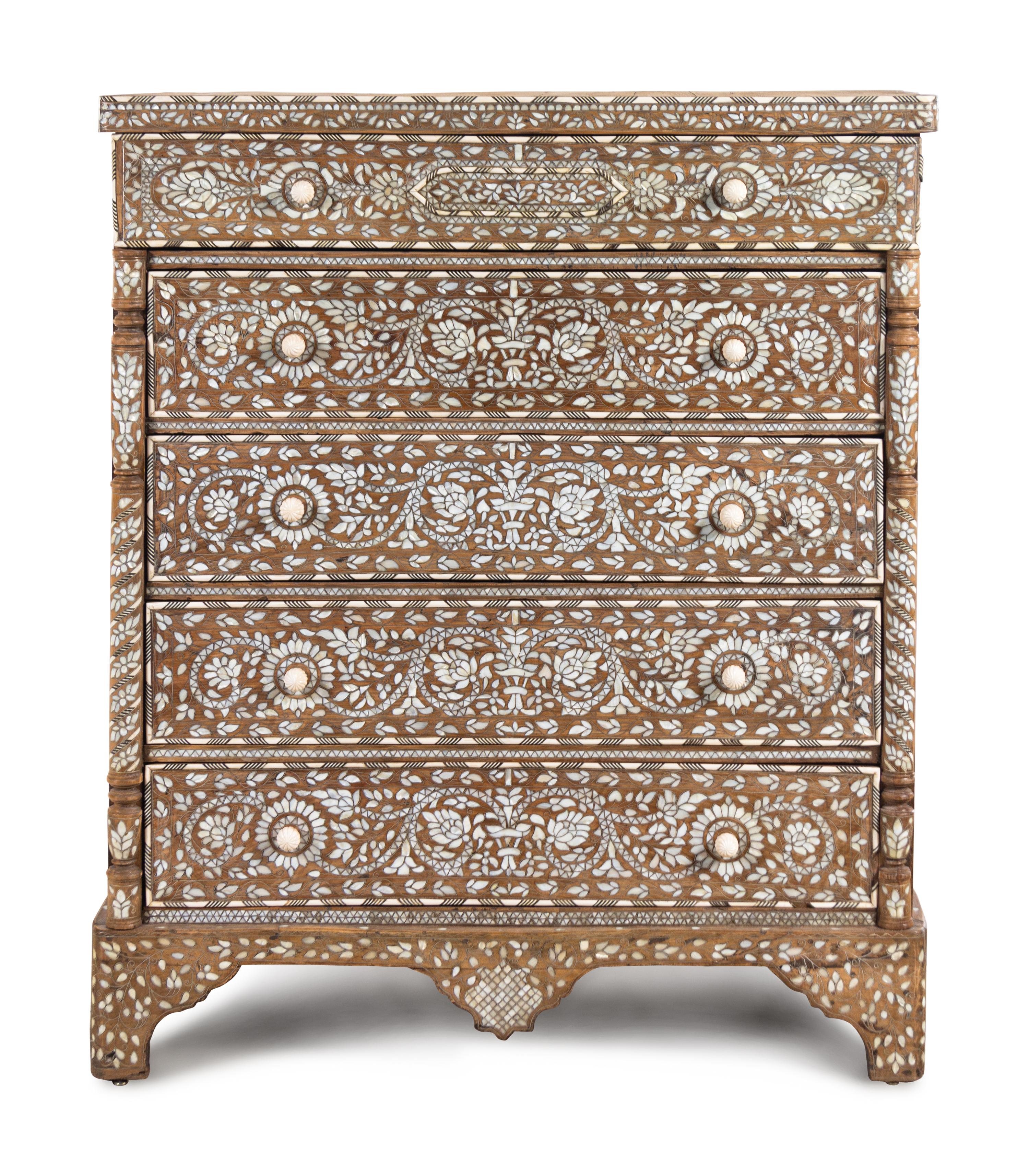 A Syrian Mother-of-Pearl Inlaid Walnut Chest of Drawers