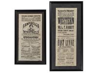 [THEATRE]. A group of 2 broadsides promoting performances at Grover's Theatre, Washington, DC, and Walnut Street Theatre, Philadelphia, which is headlined by Campbells Minstrels. 1862-1863.