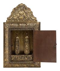 Four Dutch Baroque Style Pressed Brass Mirrors