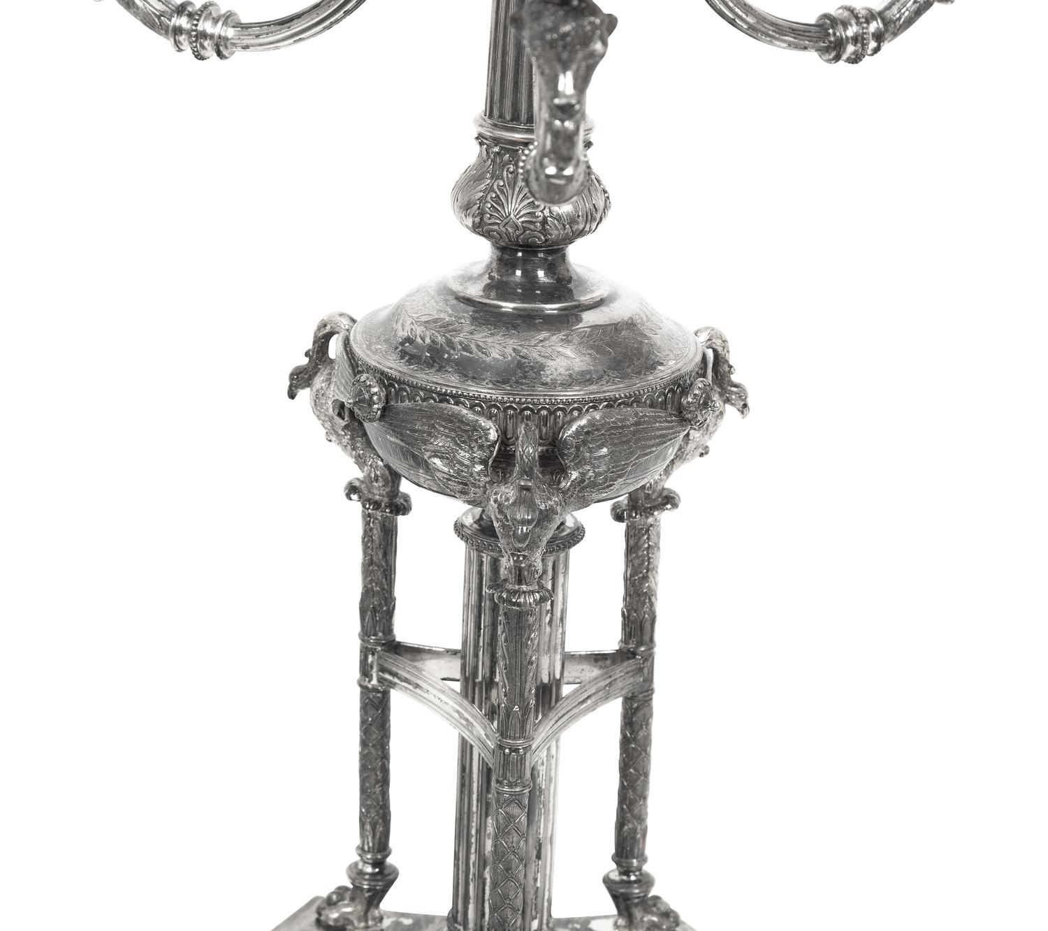A Pair of English Silver-Plate Four-Light Candelabra
