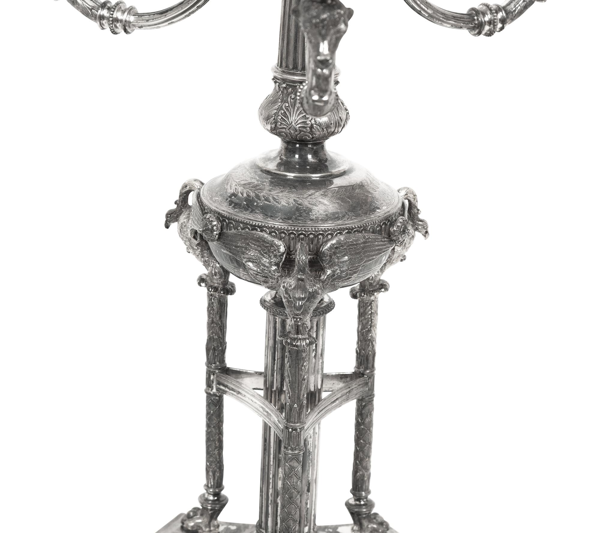 A Pair of English Silver-Plate Four-Light Candelabra