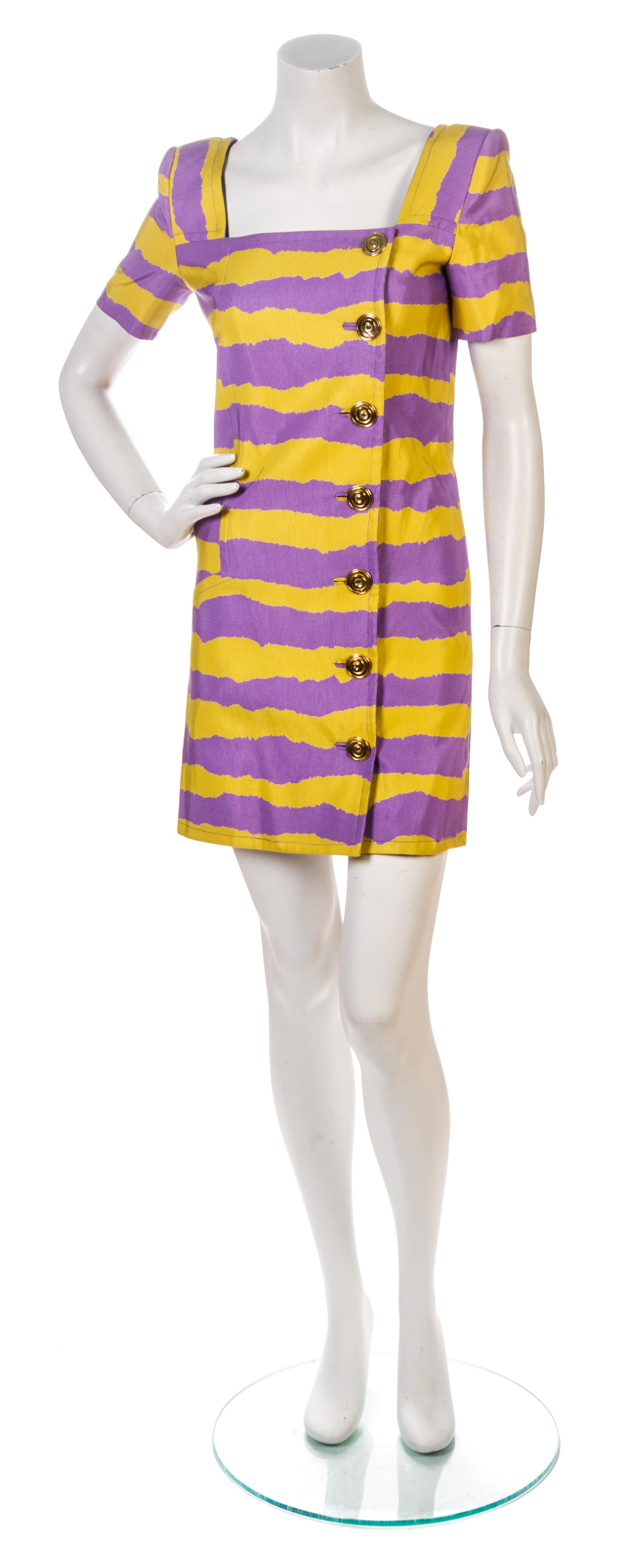 A Christian Lacroix Purple and Yellow Dress Ensemble, Jacket size 8.