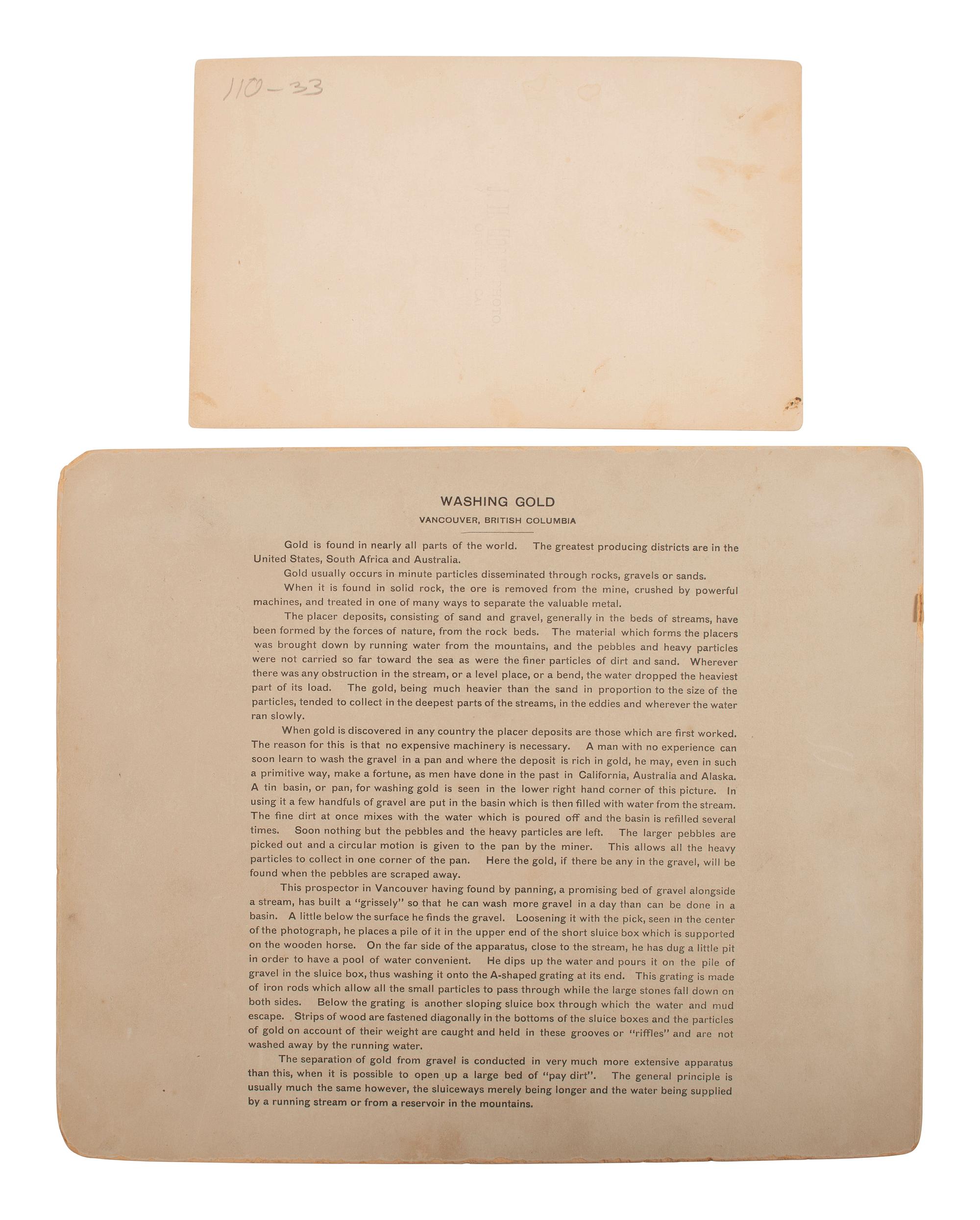 [WESTERN AMERICANA - MINING]. A group of 3 photographs of gold miners at work.