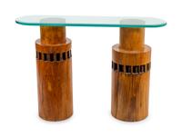 A Contemporary Carved Wood and Glass Top Console Table — 20TH CENTURY