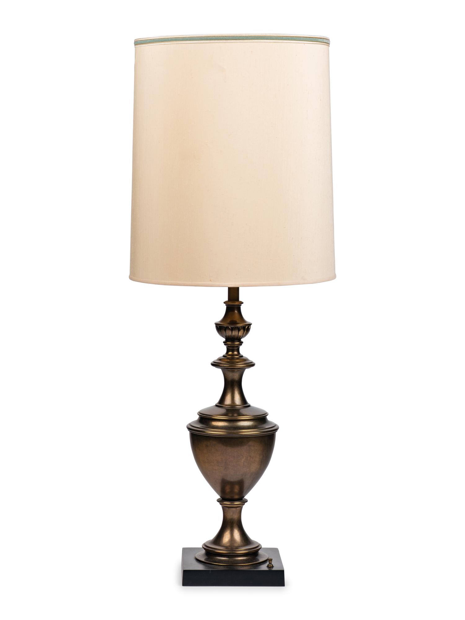 A Patinated Brass Urn-Form Table Lamp