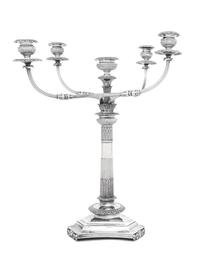 A Large English Silver-Plate Five-Light Candelabrum