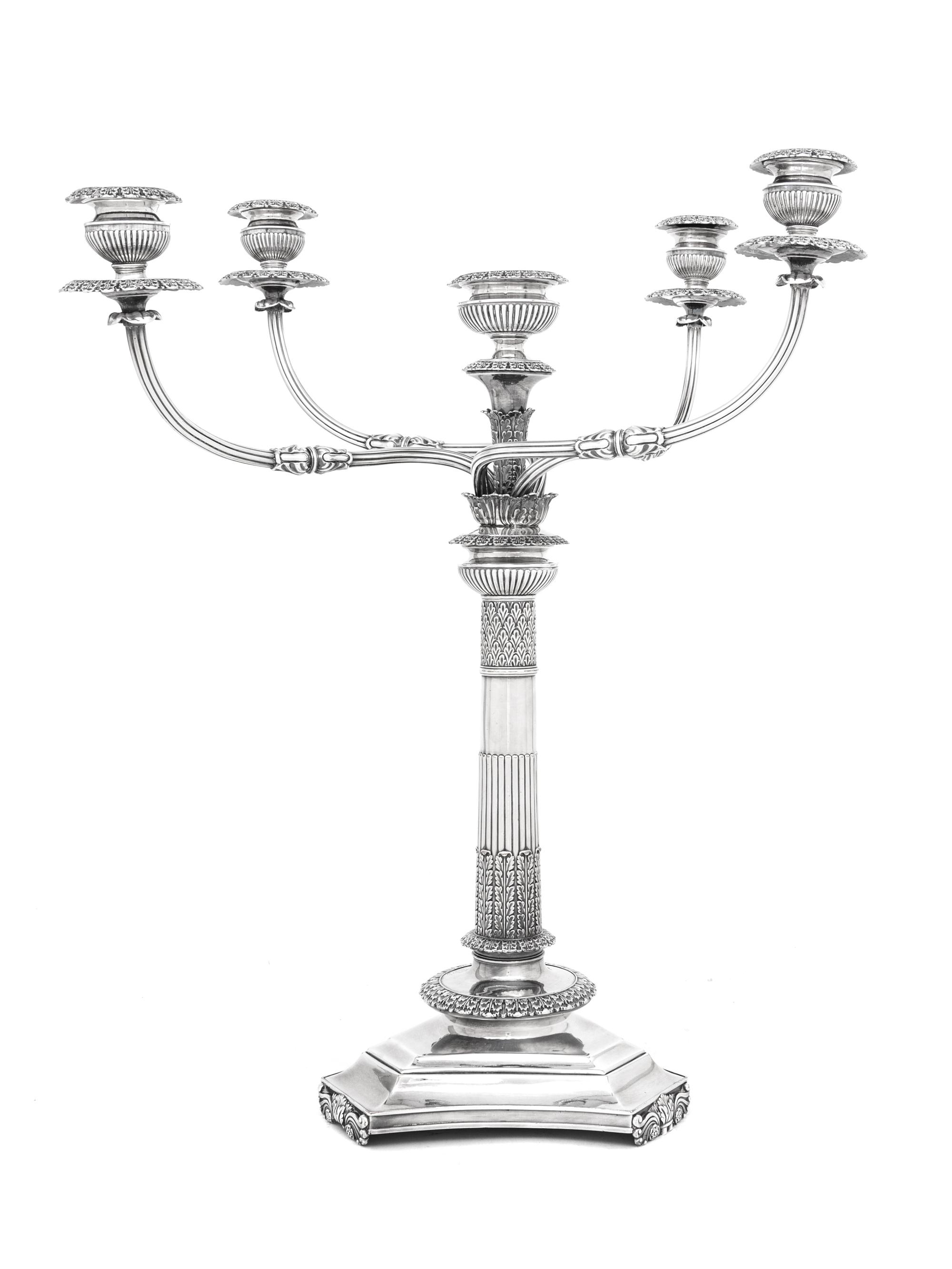 A Large English Silver-Plate Five-Light Candelabrum