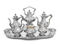 An American Silver Repoussé Eight-Piece Tea and Coffee Service