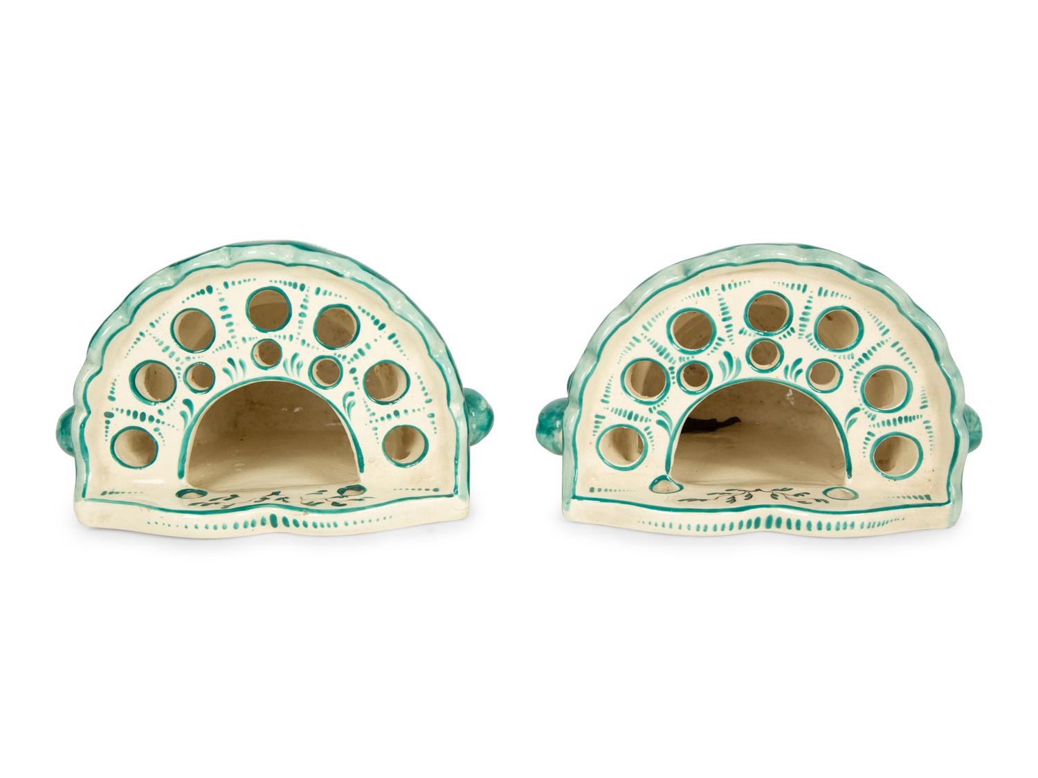 A Pair of French Green Chinoiserie Faience Tulipieres — 19TH CENTURY