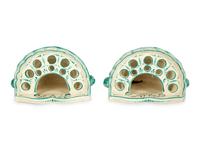 A Pair of French Green Chinoiserie Faience Tulipieres — 19TH CENTURY