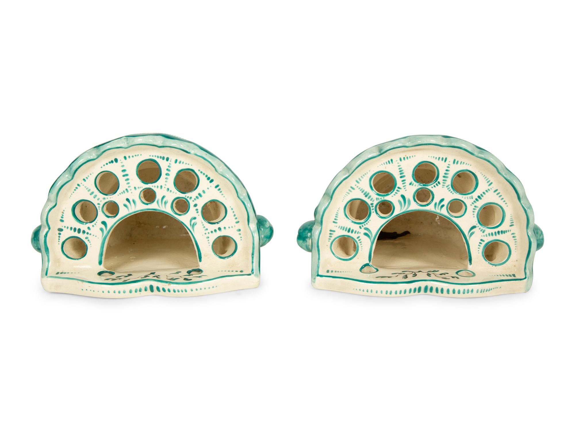 A Pair of French Green Chinoiserie Faience Tulipieres — 19TH CENTURY