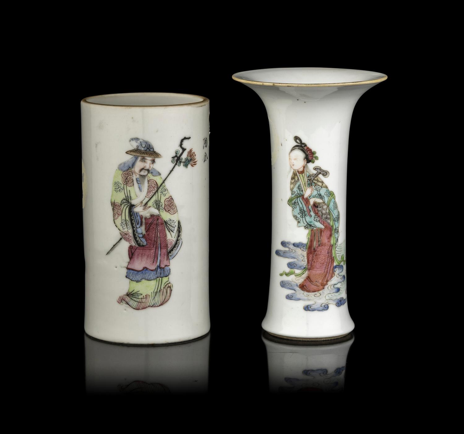 Two Chinese Famille Rose Porcelain 'Figure' Vessels