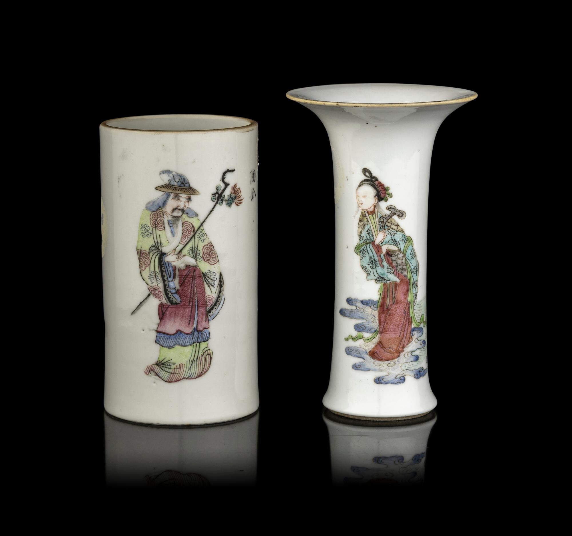 Two Chinese Famille Rose Porcelain 'Figure' Vessels