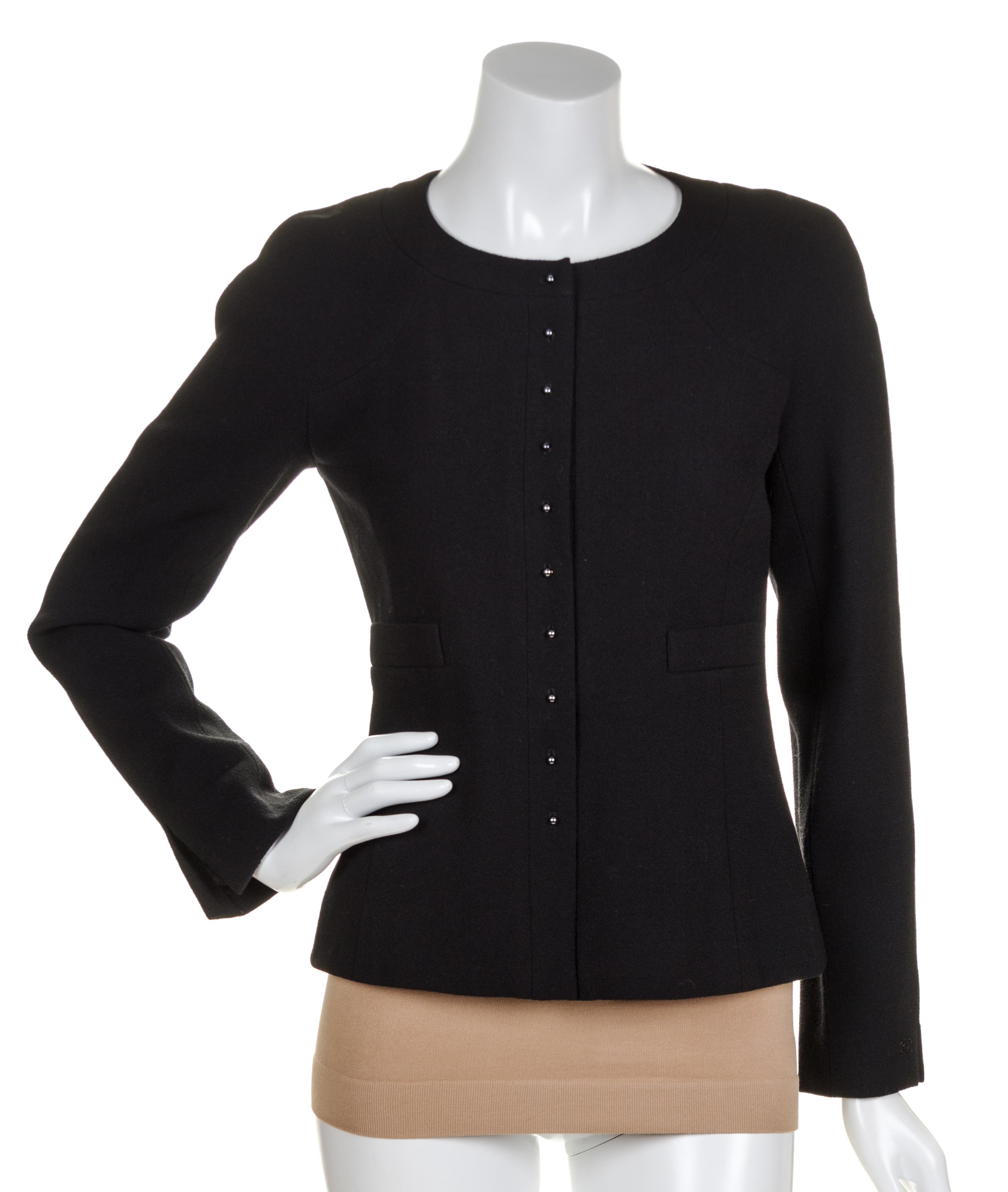 A Chanel Black Wool Jacket, Size 38.