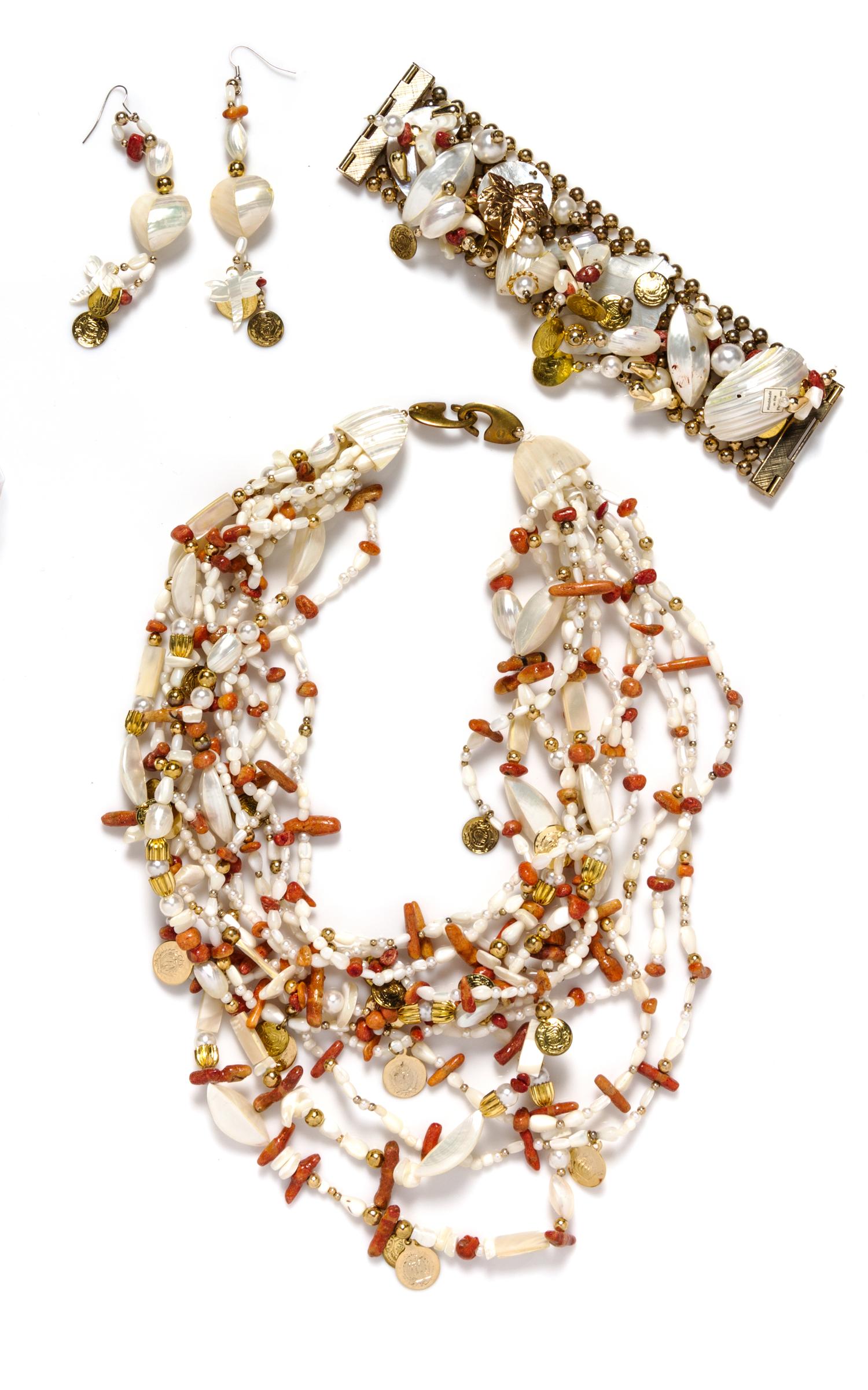 A Gerda Lynggaard for Monies Mother of Pearl and Coral Demi Parure,