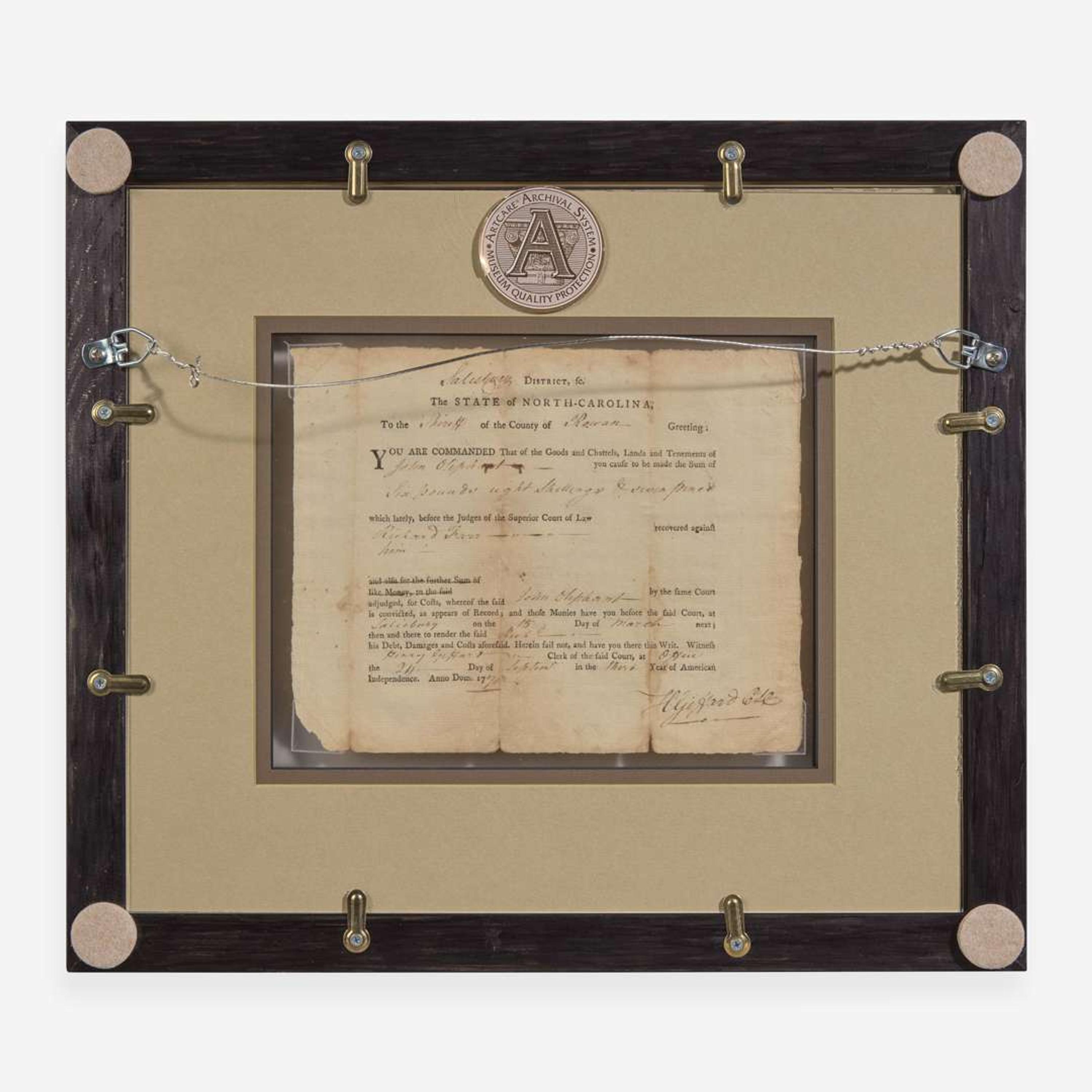[Declaration of Independence] [North Carolina] Hooper, William Partially-Printed Document, initialed