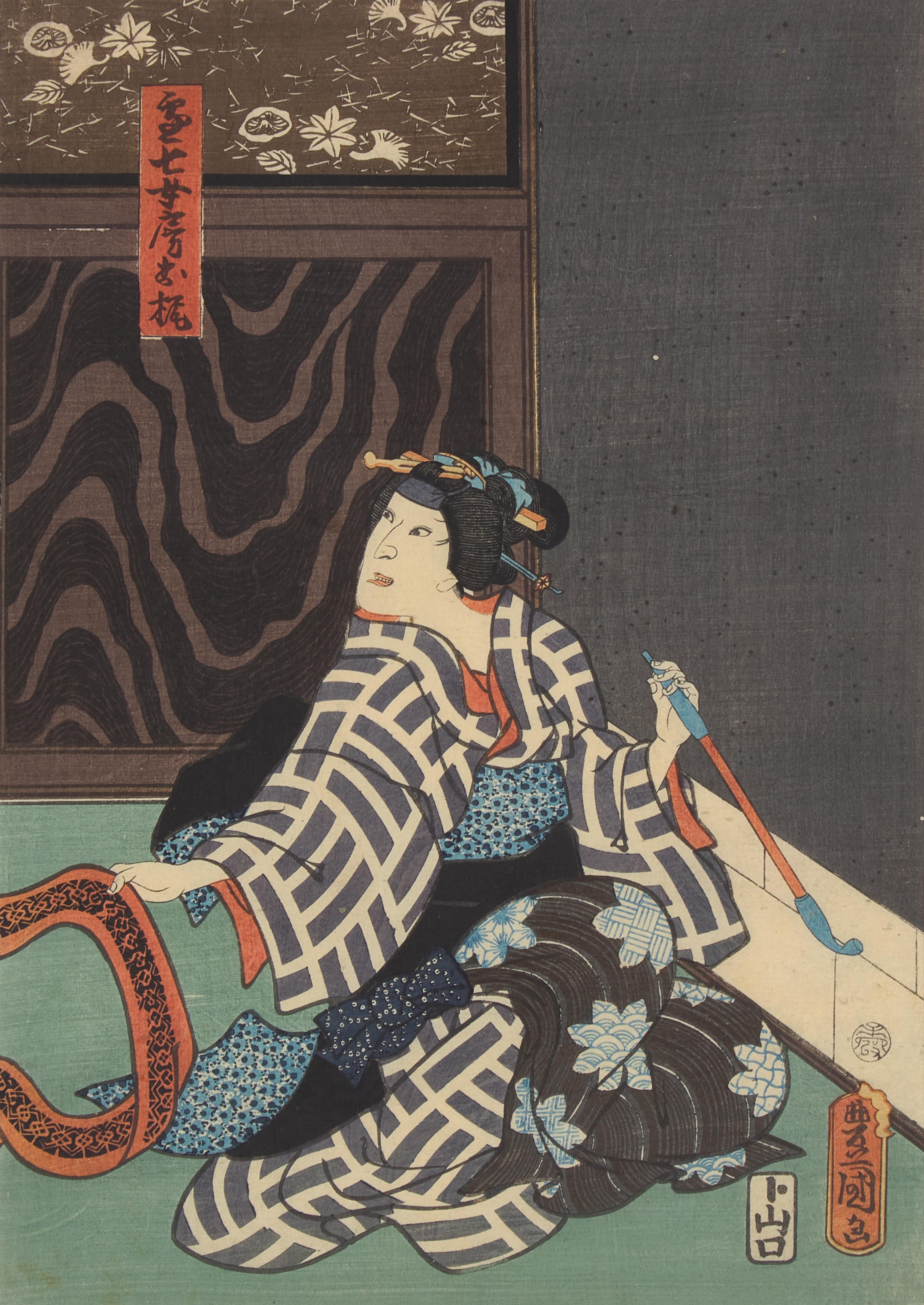 Kunisada (Toyokuni III, Japanese 1786-1864) Two Framed Kabuki Triptychs
