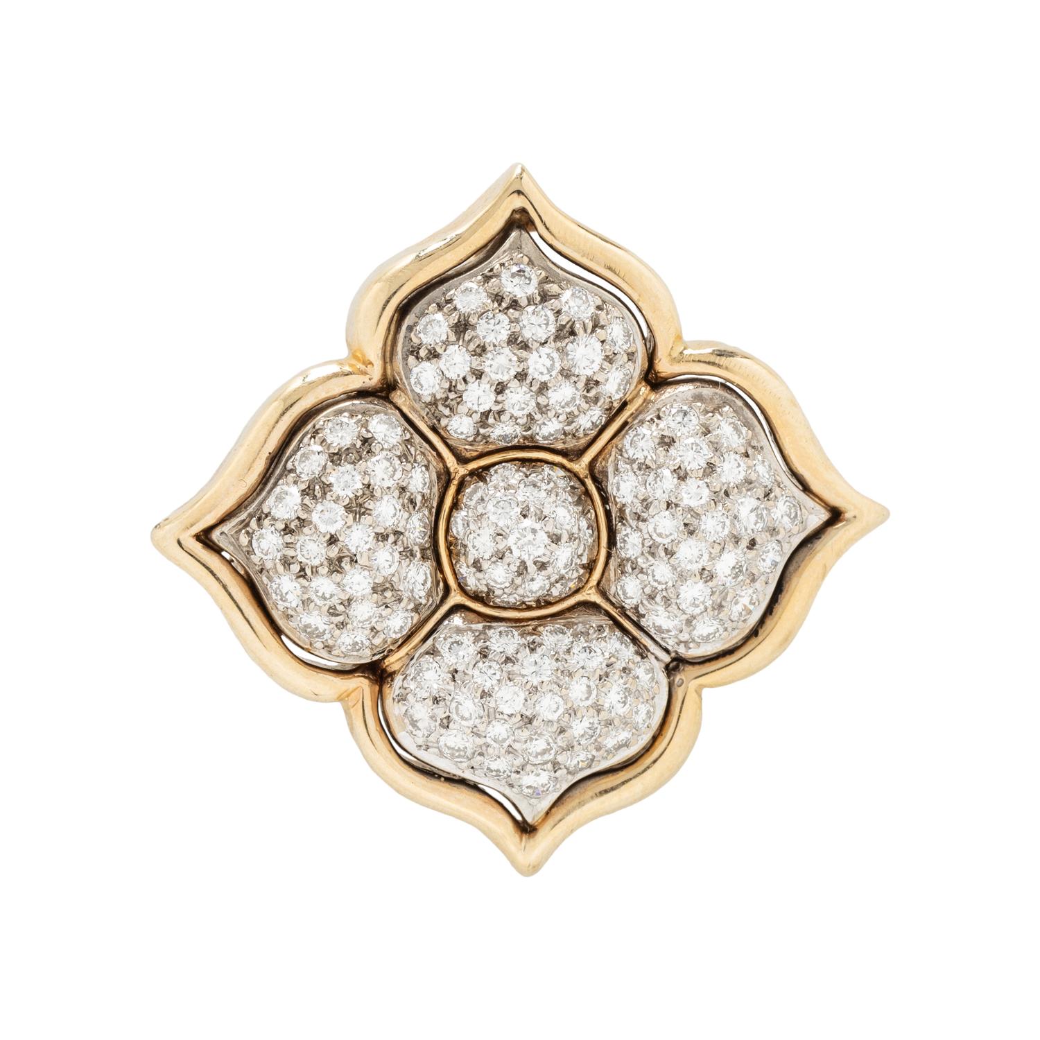 BICOLOR GOLD AND DIAMOND FLOWER BROOCH